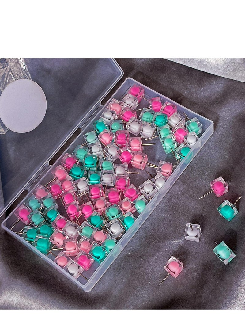 Excefore Push Pins for Cork Board, 80PCS Clear Decorative with Case, Cute Thumb Tacks and Bulletin Office Decor Women, Cubicle Desk Accessories (White Pink Green)  - Image 2