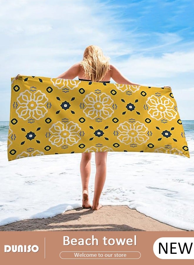 DUNISO Microfibers Large Size Beach Swimming Towel,Single-sided Golden Garden Print Design Bath Towel,Sand Free Soft Quick Dry Absorbent Lightweight Durable Pool Beach Blanket,Perfect for Travel Pool Swimming Bath Camping Yoga Gym Sports - Image 1