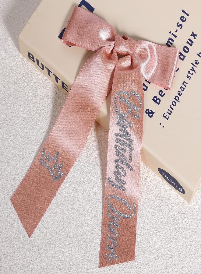 KCHIES 5" Birthday Queen Hair Bows with Long Tail Glitter Rose Gold Ribbon Bow-Knot Hair Clips Alligator Barrettes for Women Girls Birthday Party Dress Decor Accessory Gift - Image 2
