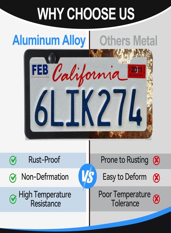 VRYTOR 2PCS Matte Black License Plate Frames - No-Cover State Name - Premium Rust Proof Aluminum License Plate Holder for Women and Men, Universal Car Plate Frame with 2 Holes, Easy to Install - Image 3