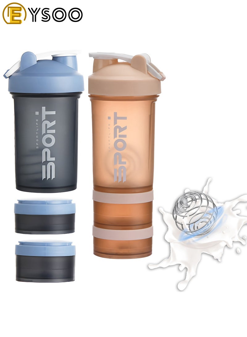  إيسو زجاجة هزاز البروتين EYSOO (علبتين) 500 مل / 17 أوقية - زجاجة هزاز لخلط البروتين مانعة التسرب خالية من BPA ثلاثية الطبقات مع حاوية تخزين أقراص المكملات الغذائية كوب هزاز جيم (أزرق وبرتقالي) - Image 1