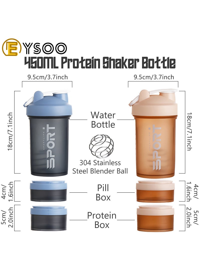  إيسو زجاجة هزاز البروتين EYSOO (علبتين) 500 مل / 17 أوقية - زجاجة هزاز لخلط البروتين مانعة التسرب خالية من BPA ثلاثية الطبقات مع حاوية تخزين أقراص المكملات الغذائية كوب هزاز جيم (أزرق وبرتقالي) - Image 3