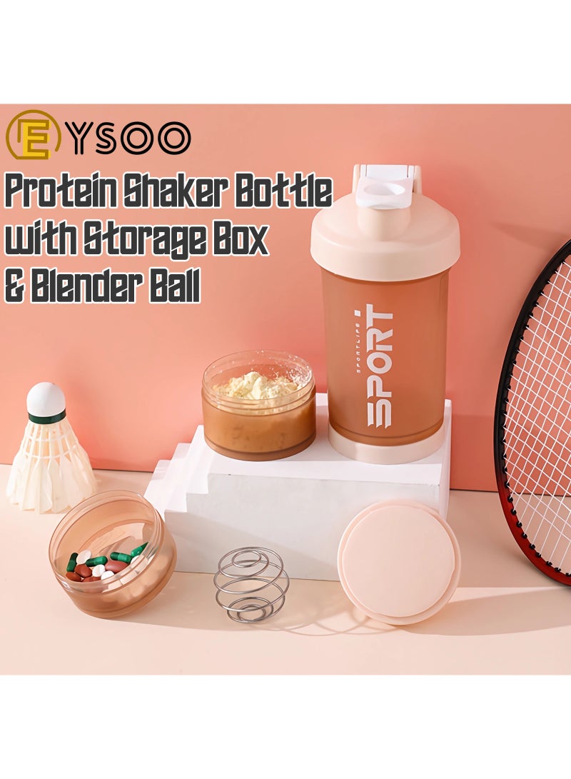  إيسو زجاجة هزاز البروتين EYSOO (علبتين) 500 مل / 17 أوقية - زجاجة هزاز لخلط البروتين مانعة التسرب خالية من BPA ثلاثية الطبقات مع حاوية تخزين أقراص المكملات الغذائية كوب هزاز جيم (أزرق وبرتقالي) - Image 4