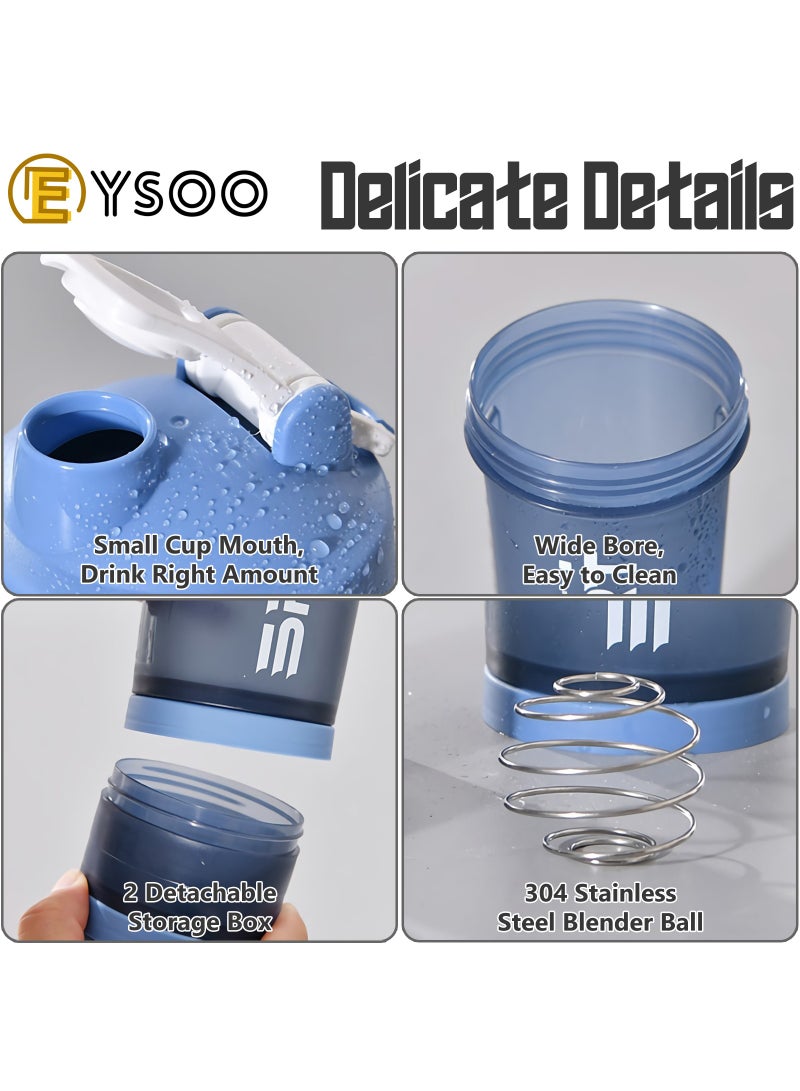  إيسو زجاجة هزاز البروتين EYSOO (علبتين) 500 مل / 17 أوقية - زجاجة هزاز لخلط البروتين مانعة التسرب خالية من BPA ثلاثية الطبقات مع حاوية تخزين أقراص المكملات الغذائية كوب هزاز جيم (أزرق وبرتقالي) - Image 5