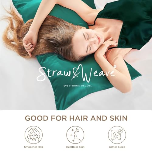 STRAW&WEAVE Satin Pillow Covers for Hair | Christmas Gift & New Year Gifting Employee Gifting | 3 Satin Scrunchies for Women | Silk Pillow Case Pack of 2 | 3 Satin Scrunchies for Women Hair | 1 Year Warranty - Image 2