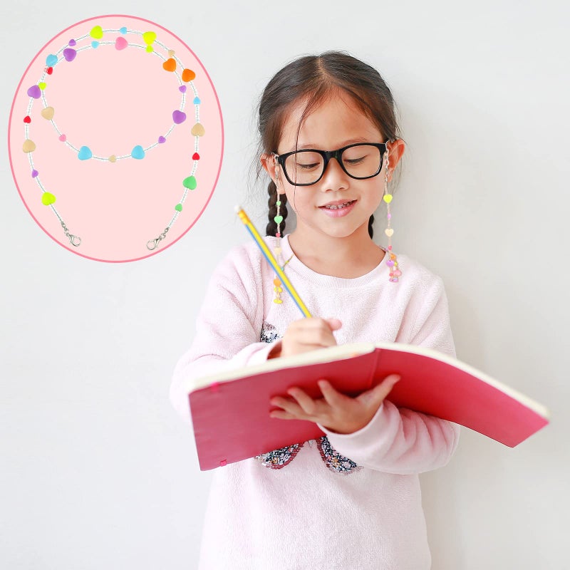 Mtlee MTLEE 6 Pieces Kids Mask Lanyard Cute Beaded Glasses Chain Mask Necklace Holder with 12 Eyeglasses Chain Ends for Women Girls for Students School Present (Romantic Style)  - Image 5