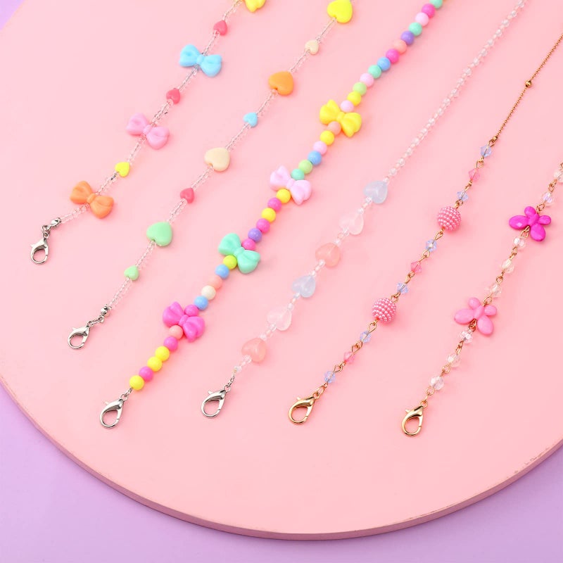 Mtlee MTLEE 6 Pieces Kids Mask Lanyard Cute Beaded Glasses Chain Mask Necklace Holder with 12 Eyeglasses Chain Ends for Women Girls for Students School Present (Romantic Style)  - Image 3