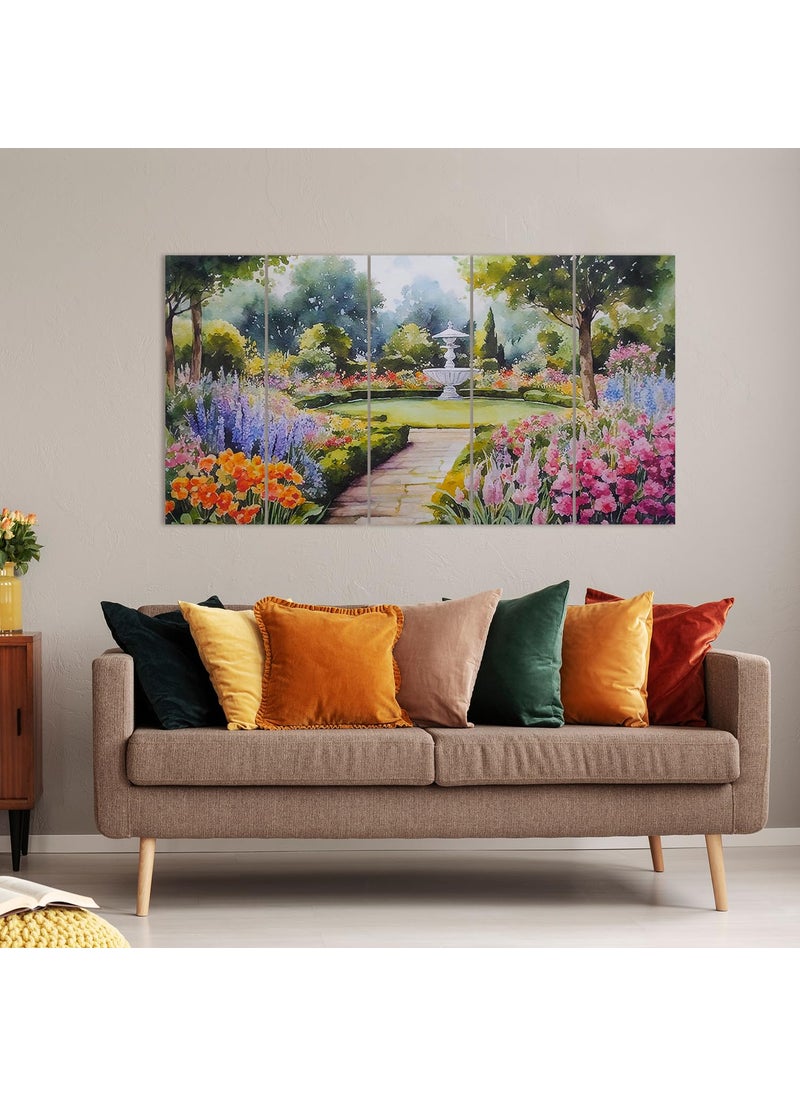 Paper Plane Design PAPER PLANE DESIGN Vibrant Floral Large Painting for Wall Decoration | 5-Panel Art for Home & Office | 27 x 50 Inches Wall Art | Home Decor | Office Décor (D)  - Image 1