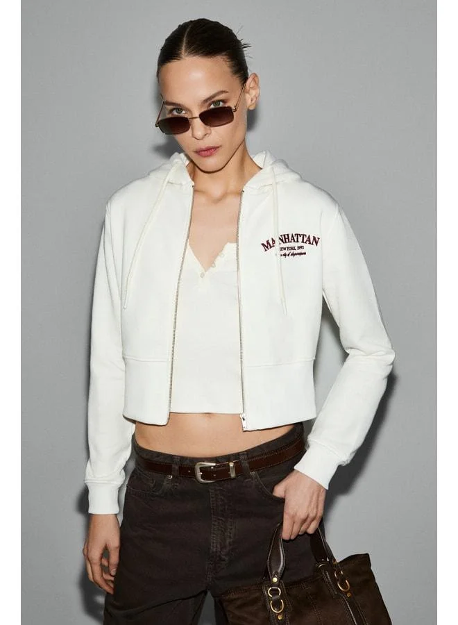 GRIMELANGE IRESSINE Women's Hooded Zipper Long Sleeve Regular White Sweatshirt