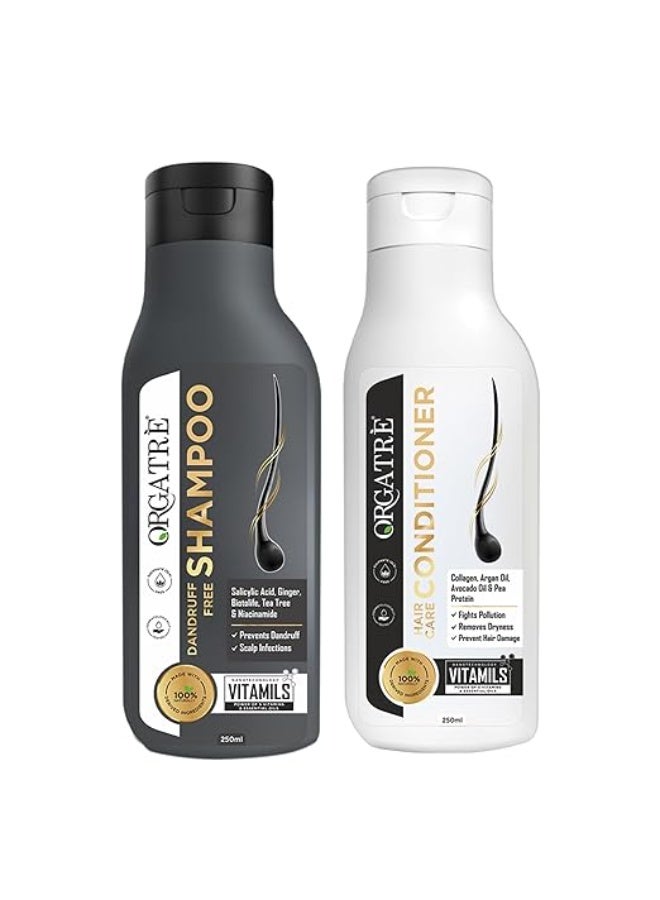 Orgatre Anti-Dandruff Shampoo & Conditioner Combo Pack | Rosemary Water, Niacinamide & Natural Actives | Controls Dandruff, Flakes & Scalp Itchiness | Reduces Hair Fall, Strengthens Roots & Promotes Healthy, Shiny Hair | Sulphate & Paraben Free | 250ml + 250ml - Image 1
