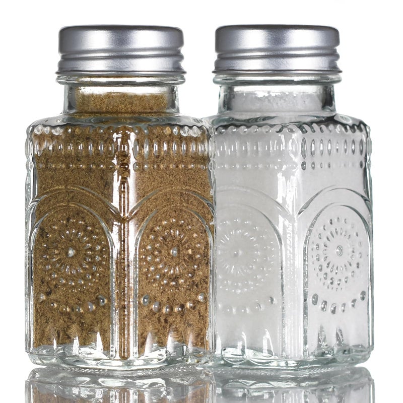 Wongblee 2 Pack Glass Salt and Pepper Shakers Set, Vintage Spice Shakers for Dining Room Table, Kitchen, Restaurant (Sunflower Style) - Image 1