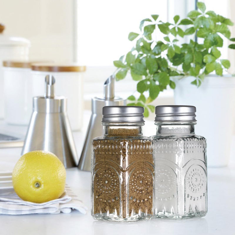 Wongblee 2 Pack Glass Salt and Pepper Shakers Set, Vintage Spice Shakers for Dining Room Table, Kitchen, Restaurant (Sunflower Style) - Image 5