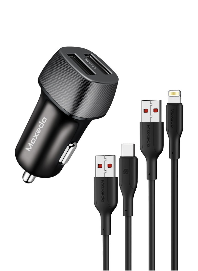 Moxedo Moxedo 3.4A Dual USB-A Ports Car Charger  with 2 Cables  - Image 1