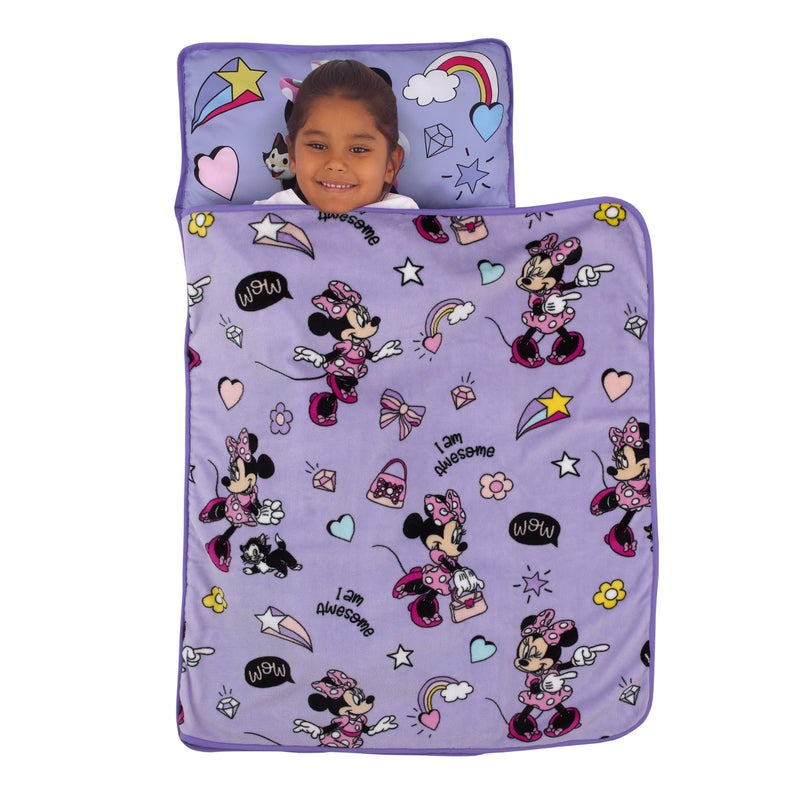 NoJo Disney Minnie Mouse I am Awesome Lavender and Pink Daisy Duck, Rainbow Hearts and Stars Toddler Nap Mat - Image 3