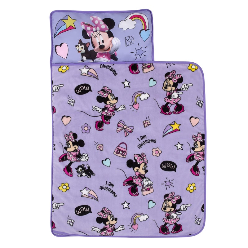 NoJo Disney Minnie Mouse I am Awesome Lavender and Pink Daisy Duck, Rainbow Hearts and Stars Toddler Nap Mat - Image 1