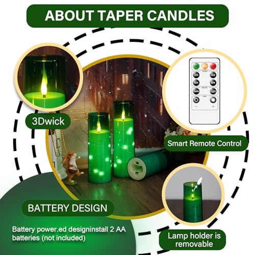kakoya Flameless LED Candles with Timer 5 Pc Flickering Flameless Candles for Romantic Ambiance and Home Decoration Stable Acrylic Shellwith Embedded Star StringBattery Operated CandlesGreen - Image 3