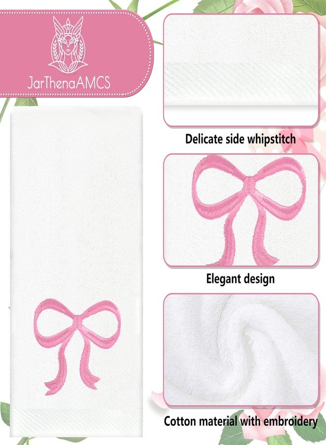 JarThenaAMCS 2 Pack Bow Hand Towels Valentine's Day Kitchen Towel Pink Bowknot Embroidered Cotton Dish Towel for Bathroom Hand Drying Kitchen Cleaning Towel Gift Set, 29.5 x 13.7 Inch - Image 3