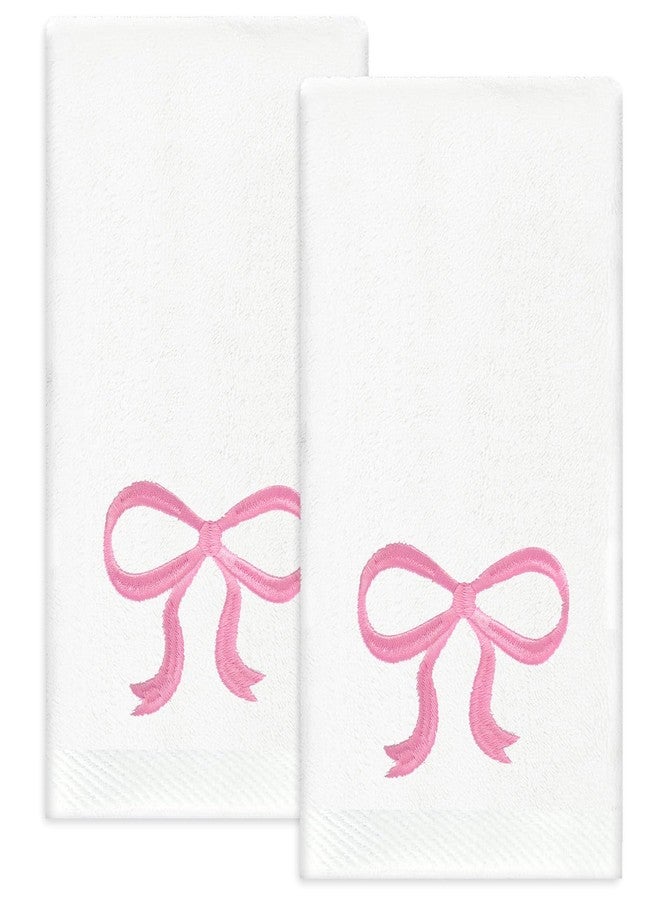 JarThenaAMCS 2 Pack Bow Hand Towels Valentine's Day Kitchen Towel Pink Bowknot Embroidered Cotton Dish Towel for Bathroom Hand Drying Kitchen Cleaning Towel Gift Set, 29.5 x 13.7 Inch - Image 1