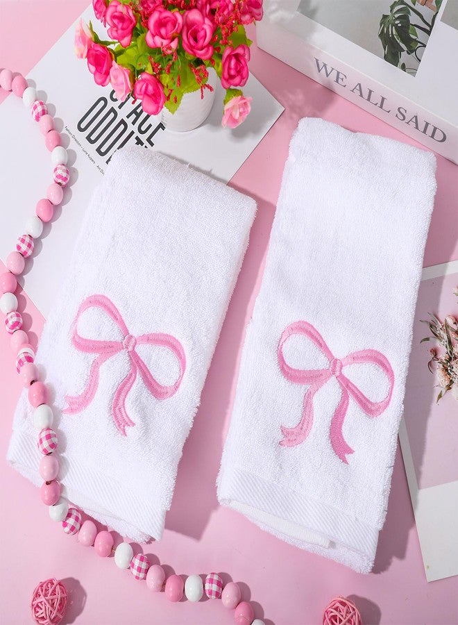 JarThenaAMCS 2 Pack Bow Hand Towels Valentine's Day Kitchen Towel Pink Bowknot Embroidered Cotton Dish Towel for Bathroom Hand Drying Kitchen Cleaning Towel Gift Set, 29.5 x 13.7 Inch - Image 4