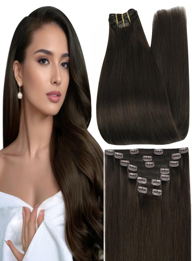 Full Shine Clip in Hair Extensions Human Hair Clip in Extensions Triple Weft Brazilian Hair Clip ins Dark Brown Hair Extensions Real Human Hair Clip ins Full Head 7 Pcs 18 Inch 120g - Image 1
