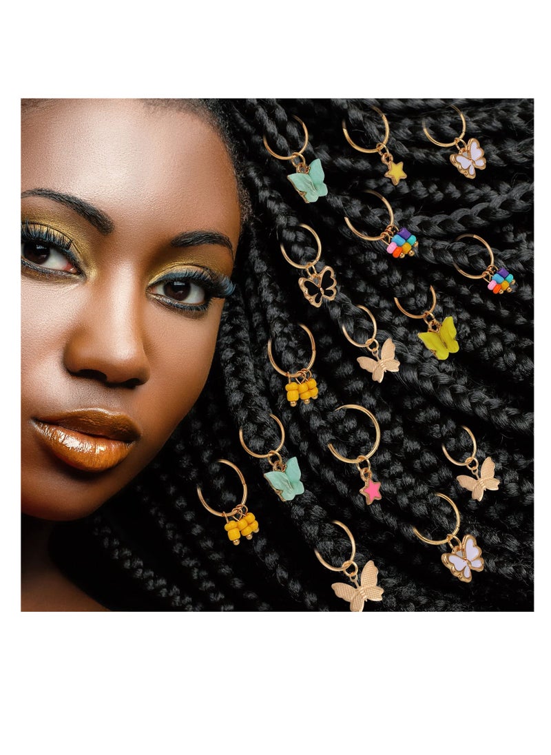 Excefore Dreadlock Charms Clip, Gold Hair Braid Jewelry Rings Clips, Star Hair Charms, Clips with Box Butterfly Hair Ring, Butterfly Pendant Charms Dreadlock Hair Accessories for Women Girls (18Pcs)  - Image 3