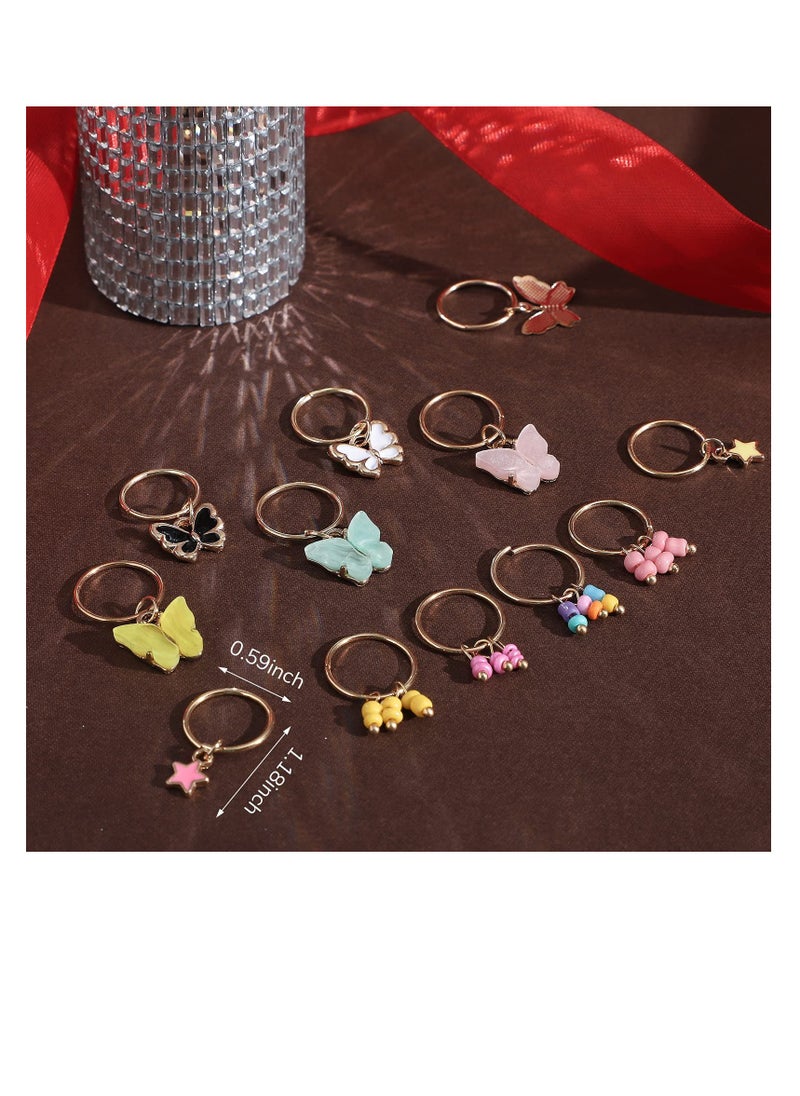 Excefore Dreadlock Charms Clip, Gold Hair Braid Jewelry Rings Clips, Star Hair Charms, Clips with Box Butterfly Hair Ring, Butterfly Pendant Charms Dreadlock Hair Accessories for Women Girls (18Pcs)  - Image 4