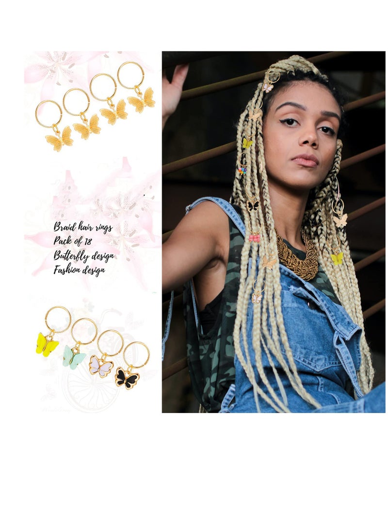 Excefore Dreadlock Charms Clip, Gold Hair Braid Jewelry Rings Clips, Star Hair Charms, Clips with Box Butterfly Hair Ring, Butterfly Pendant Charms Dreadlock Hair Accessories for Women Girls (18Pcs)  - Image 2