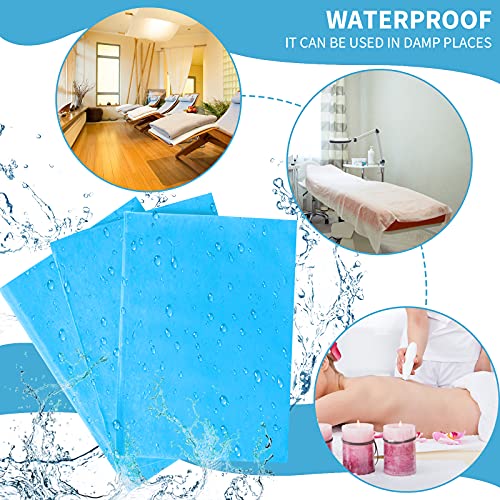Breling 100 Pcs 315 x 71 Inch Disposable Bed Sheets Oilproof PE Film Massage Table Sheets Nonwoven Fabric Spa Waterproof Bed Cover Breathable for Beauty Salon Hotels Tattoo WaxingBlue - Image 5