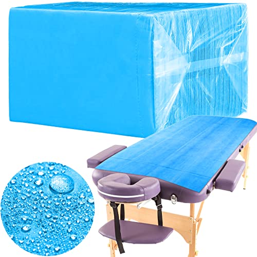 Breling 100 Pcs 315 x 71 Inch Disposable Bed Sheets Oilproof PE Film Massage Table Sheets Nonwoven Fabric Spa Waterproof Bed Cover Breathable for Beauty Salon Hotels Tattoo WaxingBlue - Image 2