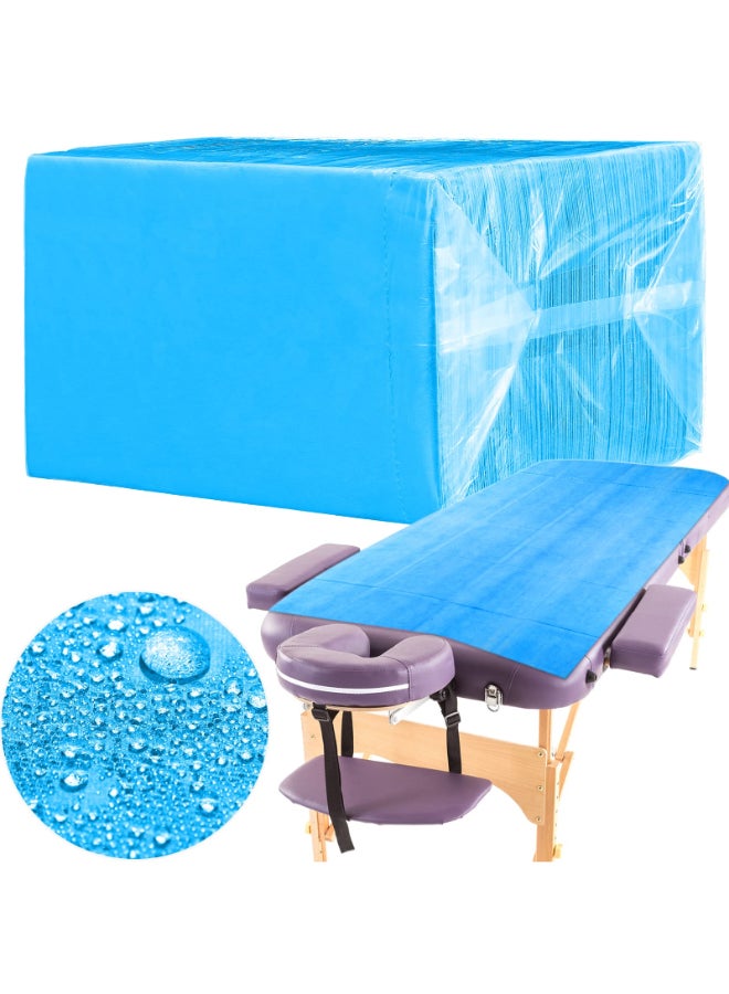 Breling 100 Pcs 315 x 71 Inch Disposable Bed Sheets Oilproof PE Film Massage Table Sheets Nonwoven Fabric Spa Waterproof Bed Cover Breathable for Beauty Salon Hotels Tattoo WaxingBlue - Image 3