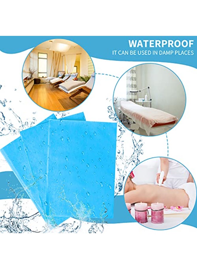 Breling 100 Pcs 315 x 71 Inch Disposable Bed Sheets Oilproof PE Film Massage Table Sheets Nonwoven Fabric Spa Waterproof Bed Cover Breathable for Beauty Salon Hotels Tattoo WaxingBlue - Image 4