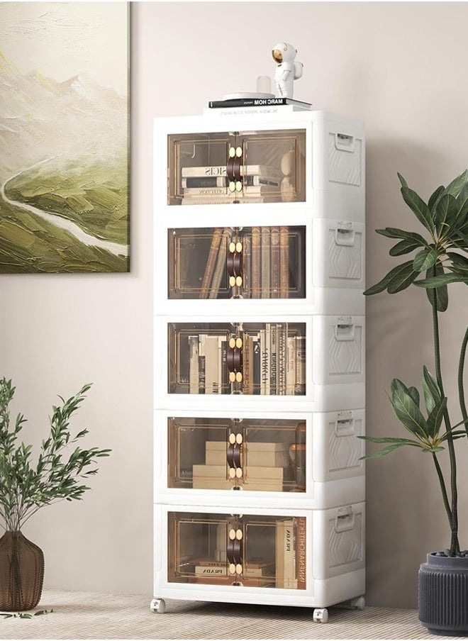 Concept home Foldable Plastic Storage Box 5 layers With Wheels and Doors,XLarge Storage Bin with Lid Organizers Stackable Storage Bins, Closet Organizers Double Door Magnetic with Universal Pulley  - Image 1