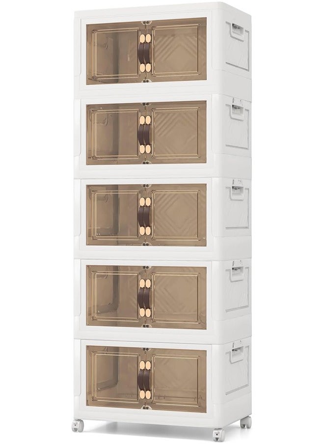 Concept home Foldable Plastic Storage Box 5 layers With Wheels and Doors,XLarge Storage Bin with Lid Organizers Stackable Storage Bins, Closet Organizers Double Door Magnetic with Universal Pulley  - Image 4