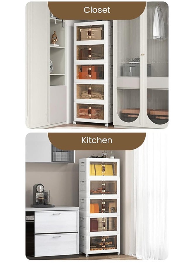 Concept home Foldable Plastic Storage Box 5 layers With Wheels and Doors,XLarge Storage Bin with Lid Organizers Stackable Storage Bins, Closet Organizers Double Door Magnetic with Universal Pulley  - Image 3