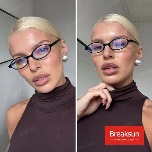 Breaksun Retro Small Oval Glasses for Women Men 90s Small Face Blue Light Eyeglasses Cosplay Y2K Fake Glasses (Black) - Image 2