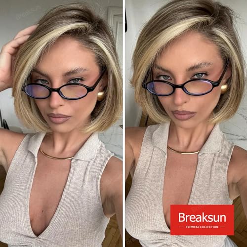 Breaksun Retro Small Oval Glasses for Women Men 90s Small Face Blue Light Eyeglasses Cosplay Y2K Fake Glasses (Black) - Image 3