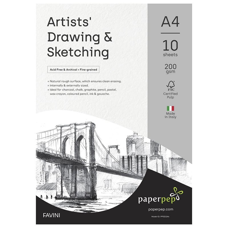 PaperPep Artists' Sketching & Drawing Paper 200GSM A4 Pack of 10 for Sketching & Drawing with Pencil, Charcoal, Graphite, redchalk Pastel, Chalk, Oil Pastel & Wax Crayon for Artists' & Amateurs - Image 1