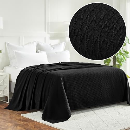SUPERIOR Diamond Weave All-Season Cotton Blanket, Cover for Home, Couch, Bed, Soft, Warm Blankets, Boho Aesthetic, Comfy, Cozy, and Cute Covers, Decorative Bedding Essentials, Full/Queen, Black - Image 2