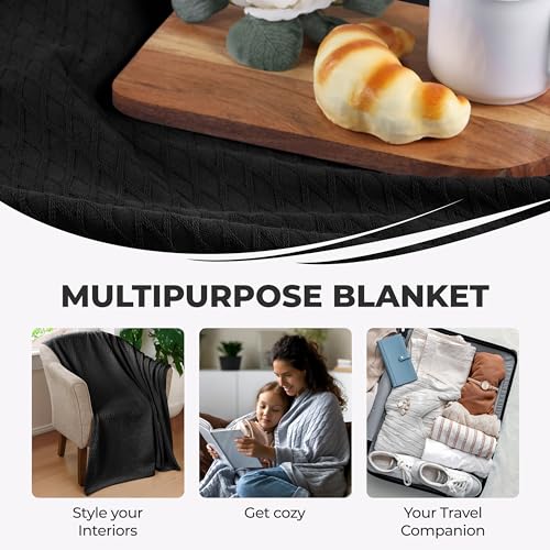SUPERIOR Diamond Weave All-Season Cotton Blanket, Cover for Home, Couch, Bed, Soft, Warm Blankets, Boho Aesthetic, Comfy, Cozy, and Cute Covers, Decorative Bedding Essentials, Full/Queen, Black - Image 5