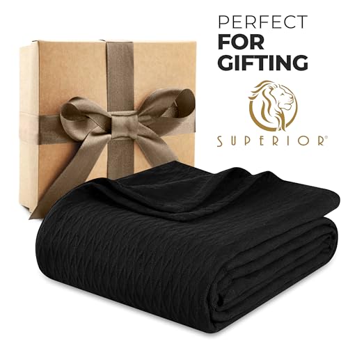 SUPERIOR Diamond Weave All-Season Cotton Blanket, Cover for Home, Couch, Bed, Soft, Warm Blankets, Boho Aesthetic, Comfy, Cozy, and Cute Covers, Decorative Bedding Essentials, Full/Queen, Black - Image 3