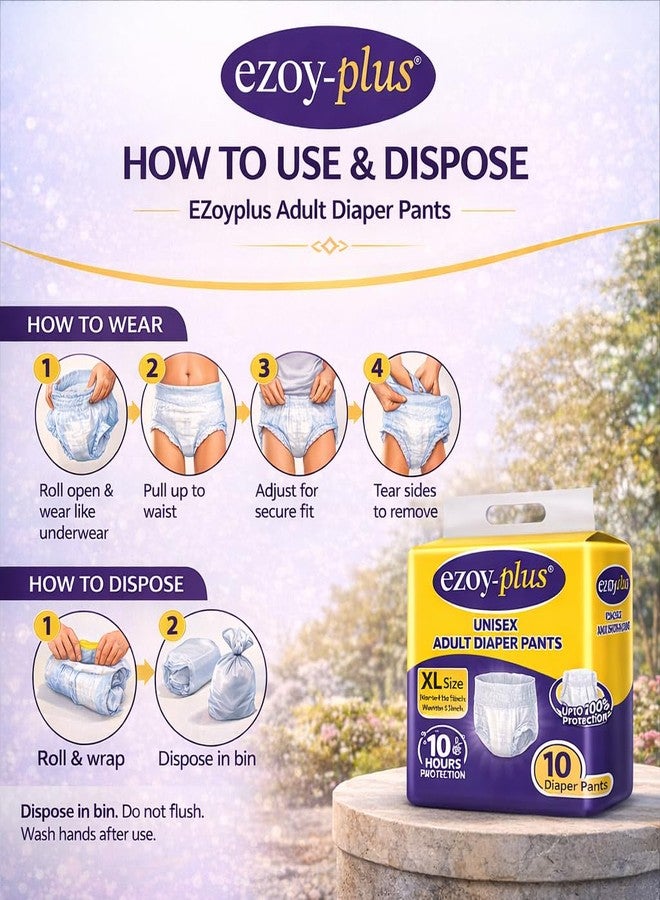 Ezoyplus Adult Diaper Pants XL Size (120-170 cm Waist) | Pull-Up Style | Leakproof | High Absorbency | Comfortable Fit | 10 Pieces - Image 4