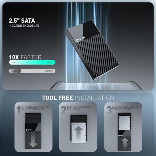 Cablet 2.5 Inch SATA USB 3.0 HDD/SSD 5Gbps Speed Portable External Enclosure for 7mm and 9.5mm, Tool-Free Design, Supports UASP Max 6TB - Image 4