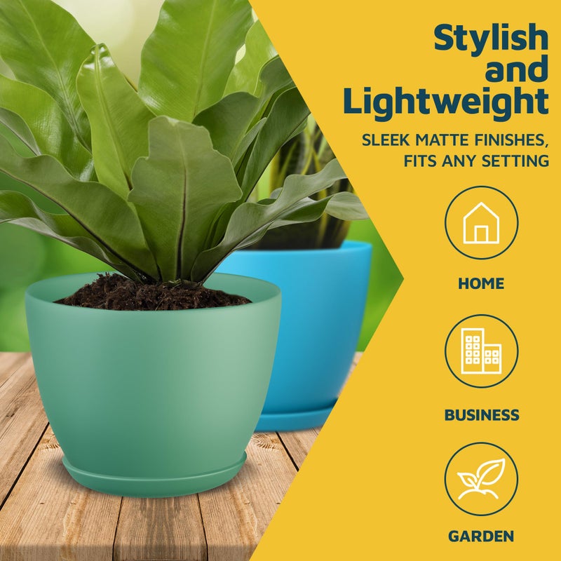 LifeMaster Multicolor Plant Pots with Drainage Holes & Saucers 20 Pack, Indoor & Outdoor Stackable Space-Saving Planters for Houseplants & Flowers, (7", 6.7", 6", 5.3", and 4.8" Inches), Durable & Weatherproof - Image 3