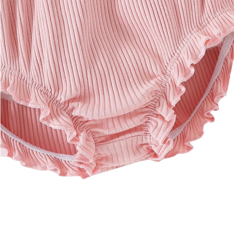 SOBOWO 3-Pack Bloomers for Baby Girls Diaper Covers Ribbed Ruffle Solid Triangle Baby Girl Shorts Summer Toddler Underwear(Rose/Pink/White, 6-9 Months) - Image 2