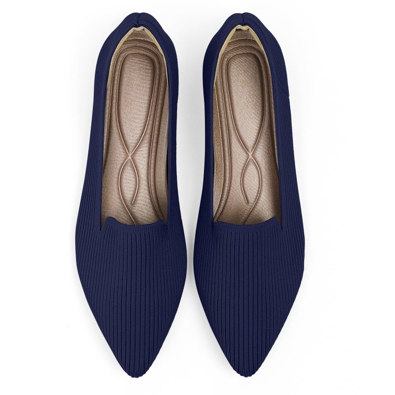 TINGRISE Womens Flats Shoes Pointed Toe Knit Washable Ballet Comfortable Dressy Work Flat Navy US75
