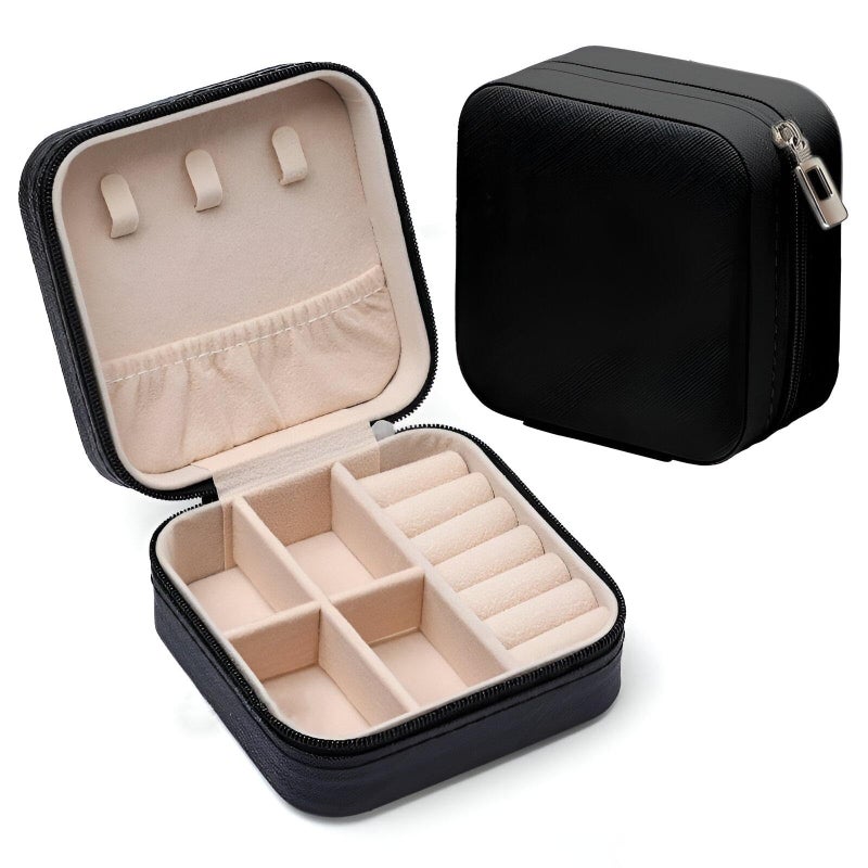 Small jewelry storage boxes (2 pieces) - easy to put in a handbag - a smart solution to prevent losing earrings while on the go. (black) - Image 1
