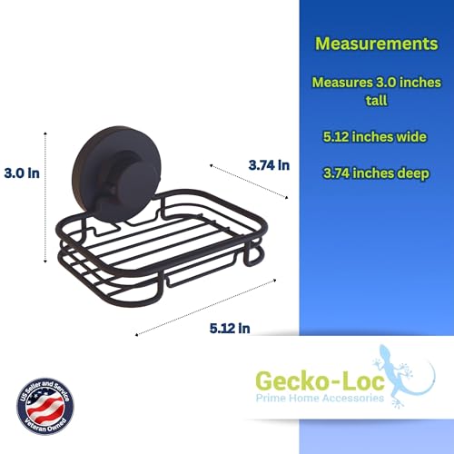 Gecko-Loc Soap Dish Suction mounting Bath soap bar Holder for Bathroom, Metal Bath Shower Bathtub Wall Tile or Kitchen Sink soap or Sponge Dishes - Black - Image 4