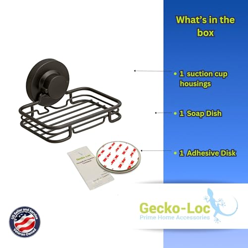 Gecko-Loc Soap Dish Suction mounting Bath soap bar Holder for Bathroom, Metal Bath Shower Bathtub Wall Tile or Kitchen Sink soap or Sponge Dishes - Black - Image 5