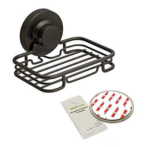 Gecko-Loc Soap Dish Suction mounting Bath soap bar Holder for Bathroom, Metal Bath Shower Bathtub Wall Tile or Kitchen Sink soap or Sponge Dishes - Black - Image 1
