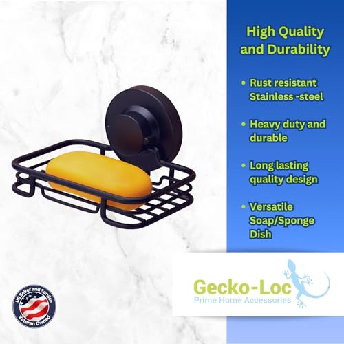 Gecko-Loc Soap Dish Suction mounting Bath soap bar Holder for Bathroom, Metal Bath Shower Bathtub Wall Tile or Kitchen Sink soap or Sponge Dishes - Black - Image 3